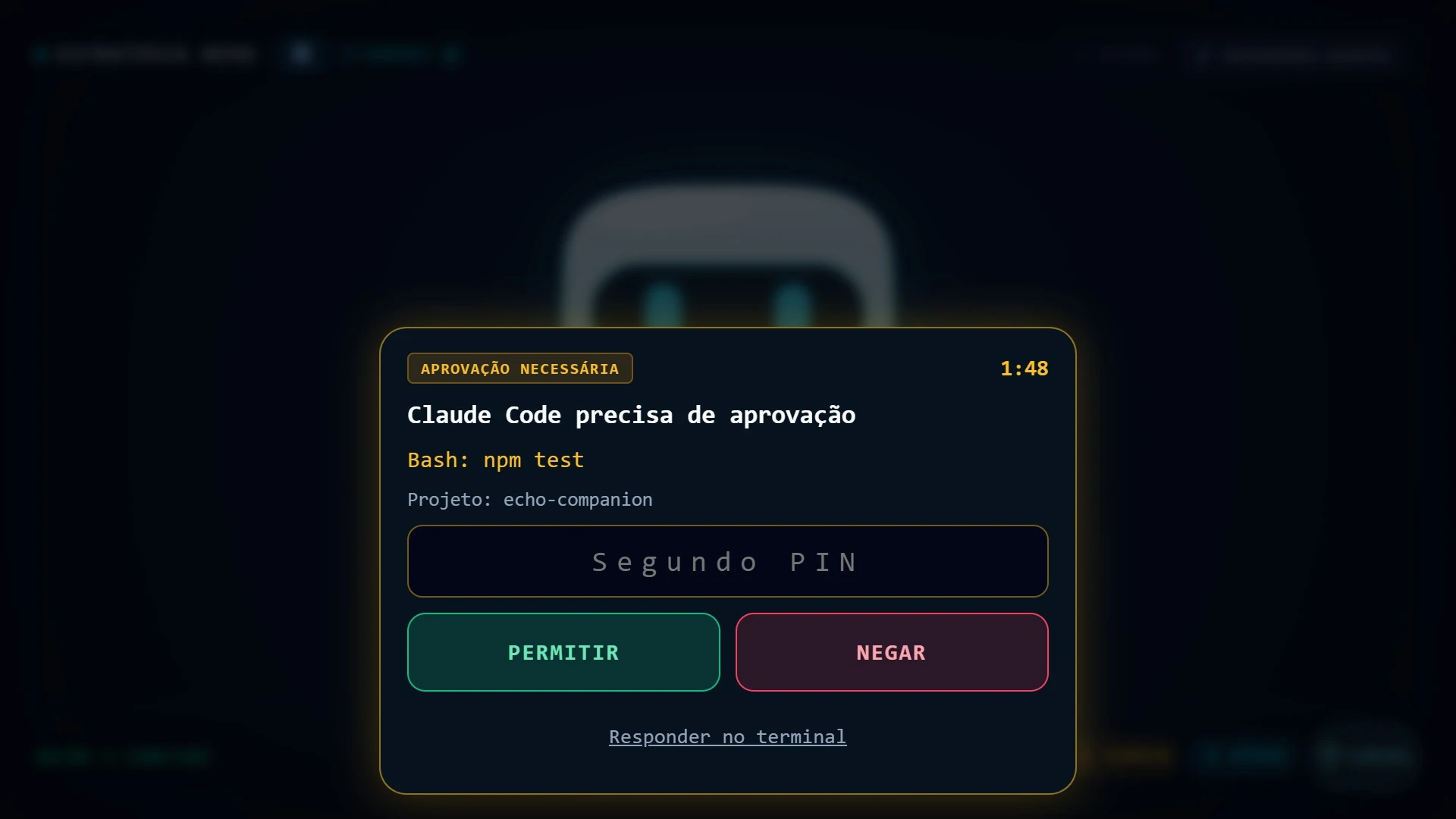 Cartão de aprovação remota do Claude Code na tela do celular