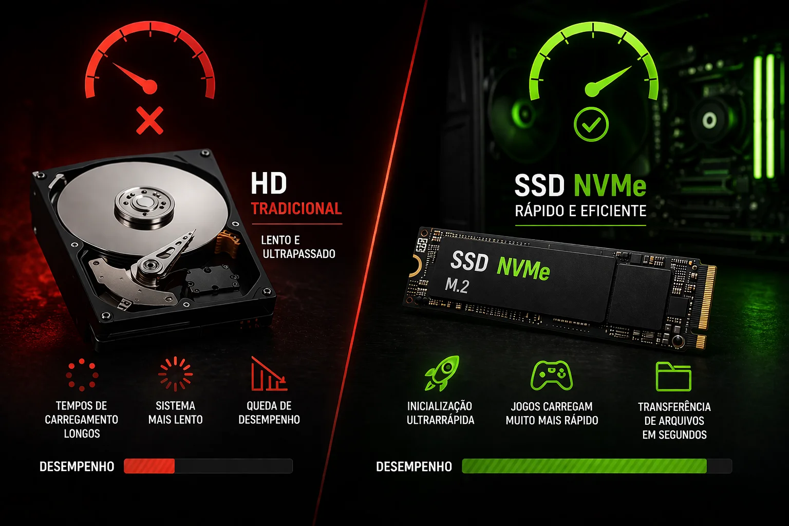 Comparação entre pouca memória RAM e memória RAM adequada em PC gamer